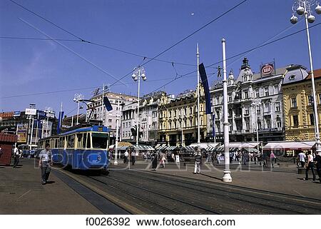 Croatia, Zagreb, Ban Jelacic Square, tramway View Large Photo Image Stock Image - Croatia, Zagreb, Ban Jelacic Square, tramway. Fotosearch