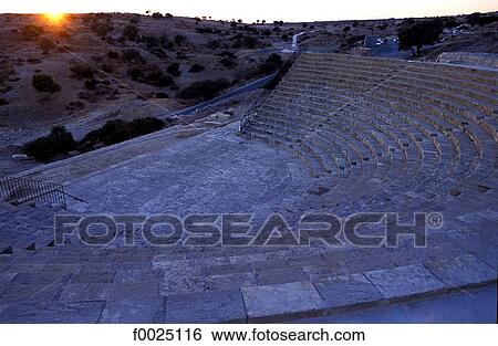 Stock Photograph - Cyprus, Kourion archaeological site, Roman amphitheatre at sunset. Fotosearch