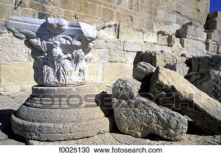 Stock Image - Cyprus, Limassol, Kolossi Castle, carved capital. Fotosearch
