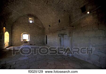 Stock Photo - Cyprus, Limassol, Kolossi Castle, vaulted knights room. Fotosearch