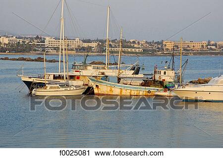 Stock Image - Cyprus, Paphos, fishing boats. Fotosearch