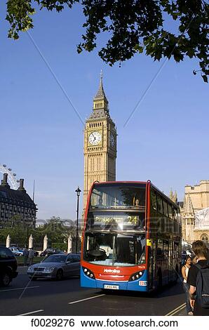 Stock Photograph - England, London, bus and Big Ben. Fotosearch