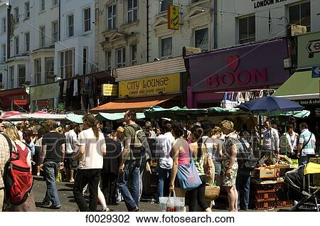 Stock Image - England, London, Nothing Hill, Portobello road, flea market. Fotosearch