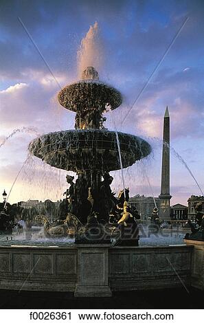 Stock Image - France, Paris, Concorde Square, fountain of the Seas. Fotosearch