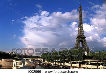 Stock Image - France, Paris, Eiffel Tower and the Seine. Fotosearch