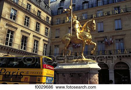 Stock Photograph - France, Paris, Pyramids square, Jeanne d'Arc statue. Fotosearch