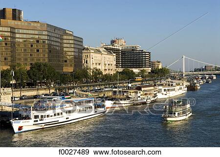 Stock Photo - Hungary, Budapest, boat on the Danube. Fotosearch
