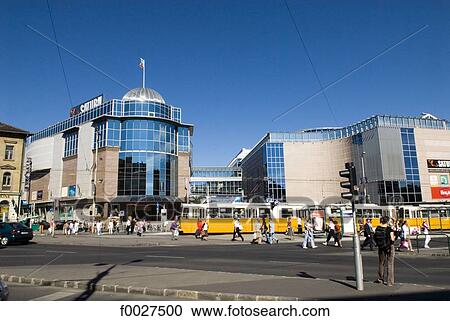 Stock Image - Hungary, Budapest, bus station, tramways. Fotosearch