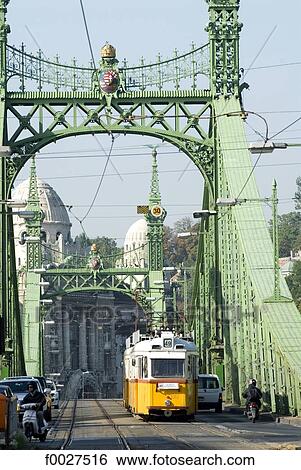 Hungary, Budapest, Liberty bridge and tramway View Large Photo Image Stock Photograph - Hungary, Budapest, Liberty bridge and tramway. Fotosearch
