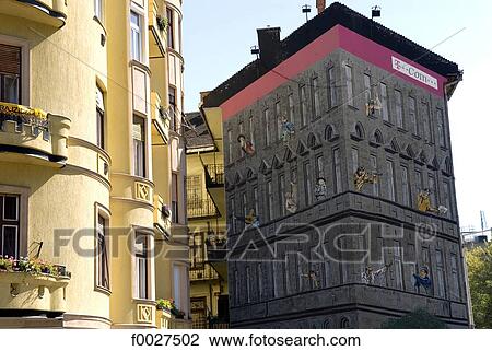 Stock Image - Hungary, Budapest, murals. Fotosearch
