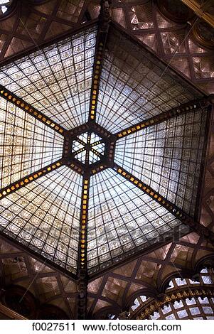 Stock Image - Hungary, Budapest, Pest, Ferenciek ter, Art nouveau glass roof. Fotosearch
