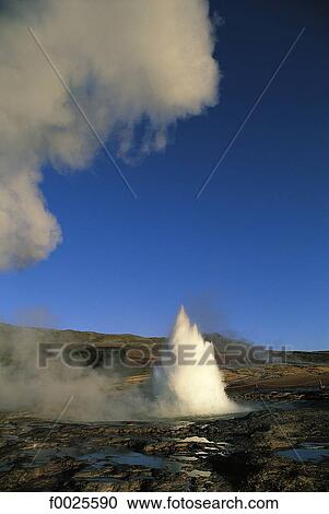 Stock Image - Iceland, site of Geysir, Strokkur geyser. Fotosearch