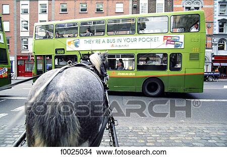 Ireland, Dublin, bus and barouche View Large Photo Image Picture - Ireland, Dublin, bus and barouche. Fotosearch