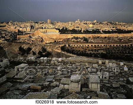 Israel, Jerusalem, overview from Mount of Olives and jewish cemetery in the foreground View Large Photo Image Stock Photo - Israel, Jerusalem, overview from Mount of Olives and jewish cemetery in the foreground. Fotosearch