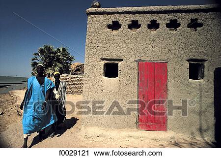 Stock Image - Mali, Debo lake, Aka, traditional dwelling. Fotosearch