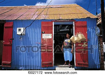 Stock Image - Mauritius, Rodrigues, Port-Mathurin, local corrugated shop. Fotosearch