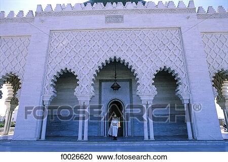 Stock Image - Morocco, Rabat, guard in front of Mohammed V mausoleum. Fotosearch