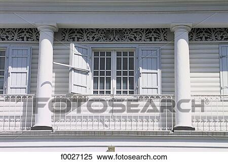 Stock Photography - Reunion, facade of a traditionnal wooden house. Fotosearch