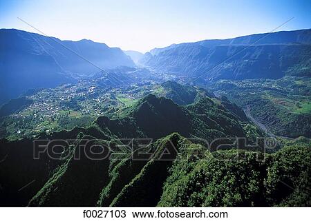 Reunion, Salazie village and cirque, aerial view View Large Photo Image Stock Image - Reunion, Salazie village and cirque, aerial view. Fotosearch