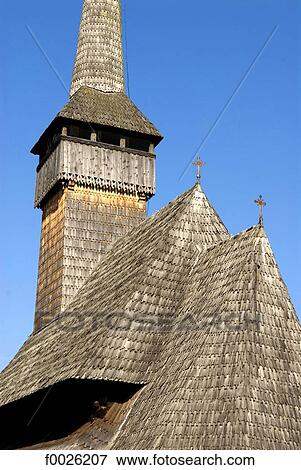 Stock Photo - Romania, Maramures, Rozavlea, wooden church. Fotosearch