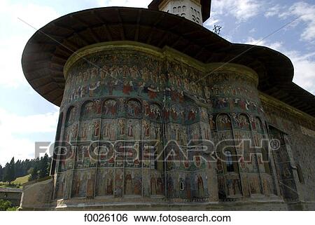 Stock Photograph - Romania, Moldavia, province of Bukovina, church of Sucevita Monastery, fresco. Fotosearch