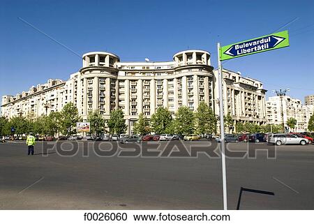 Stock Image - Romania, Muntenia, Bucharest, Libertatii Boulevard, buildings. Fotosearch