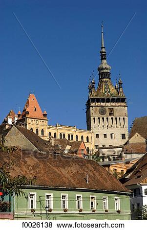 Romania, Transylvania, Sighisoara, Clock Tower View Large Photo Image Stock Photo - Romania, Transylvania, Sighisoara, Clock Tower. Fotosearch