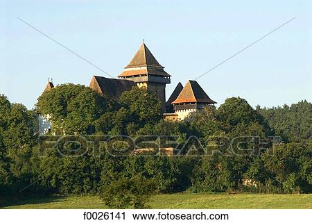 Stock Image - Romania, Transylvania, Viscri, Saxon citadel. Fotosearch