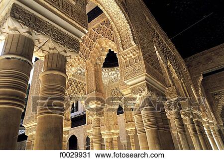 Spain, Andalusia, Granada, the Alhambra, court of the lions, architectural detail View Large Photo Image Stock Image - Spain, Andalusia, Granada, the Alhambra, court of the lions, architectural detail. Fotosearch