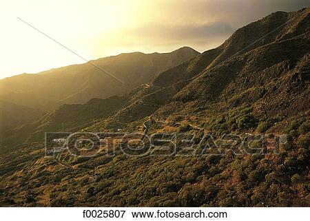 Spain, Canary Islands, Tenerife, Teno Hills at sunset View Large Photo Image Stock Photo - Spain, Canary Islands, Tenerife, Teno Hills at sunset. Fotosearch