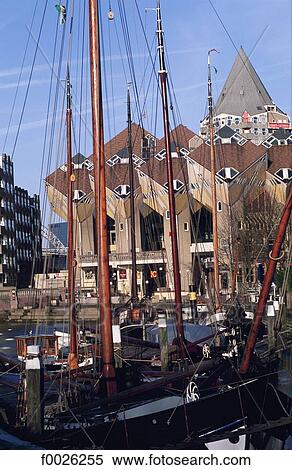 The Netherlands, South Holland, Rotterdam, old harbour and cube houses by architect Piet Blom View Large Photo Image Stock Photography - The Netherlands, South Holland, Rotterdam, old harbour and cube houses by architect Piet Blom. Fotosearch