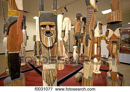 Stock Photo - Australia, Northern Territory, museum and art gallery of the Northern Territory, aboriginal art, sculptures. Fotosearch
