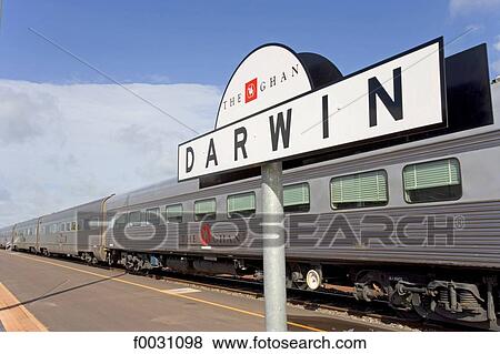Stock Photo - Australia, Northern Territory, the Ghan, train linking Darwin to Adelaide at Darwin railway station. Fotosearch
