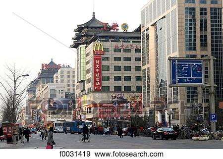 Stock Photo - China, Beijing, Wangfujing street, stores. Fotosearch