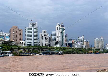 China, Gansu, Lanzhou, Yellow River and the city View Large Photo Image Stock Photo - China, Gansu, Lanzhou, Yellow River and the city. Fotosearch