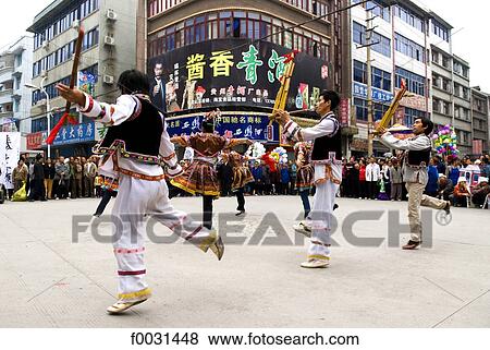 China, Guizhou, Leishan, musicians and dancers in the street during a wedding View Large Photo Image Stock Photo - China, Guizhou, Leishan, musicians and dancers in the street during a wedding. Fotosearch