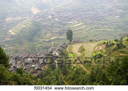 China, Guizhou, near Leishan, Miao village, general view View Large Photo Image Picture - China, Guizhou, near Leishan, Miao village, general view. Fotosearch