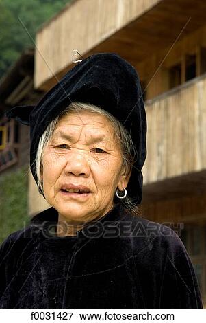 Stock Photo - China, Guizhou, portrait of an old Miao woman. Fotosearch