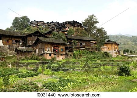 China, Guizhou, Xijiang village, general view View Large Photo Image Stock Image - China, Guizhou, Xijiang village, general view. Fotosearch