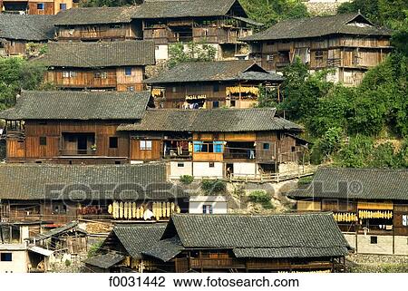 China, Guizhou, Xijiang village, general view View Large Photo Image Stock Image - China, Guizhou, Xijiang village, general view. Fotosearch
