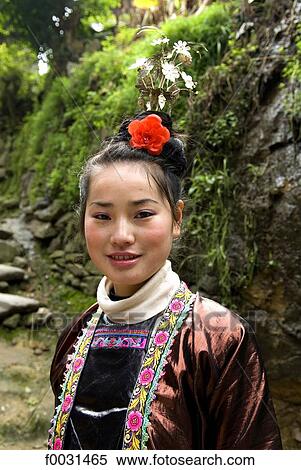 Stock Photography - China, Guizhou, Zhaoxing village, Portrait of a Dong young girl. Fotosearch