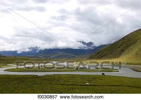 China, Qinghai, eastern landscape, river and mountains View Large Photo Image Stock Photo - China, Qinghai, eastern landscape, river and mountains. Fotosearch