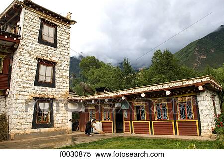 Stock Photography - China, Sichuan, near Danba, Tibetan traditional dwelling. Fotosearch