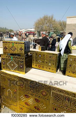 China, Xinjiang, Keriya, market, traditional Uyghur chests View Large Photo Image Stock Photography - China, Xinjiang, Keriya, market, traditional Uyghur chests. Fotosearch