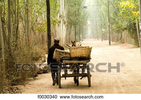 Stock Image - China, Xinjiang, near Kashgar, cart. Fotosearch