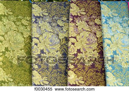 Stock Photography - China, Xinjiang, Turpan, fabrics. Fotosearch