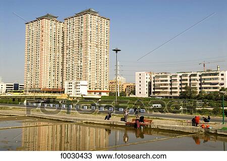 Stock Image - China, Xinjiang, Urumqi, habitations buildings. Fotosearch