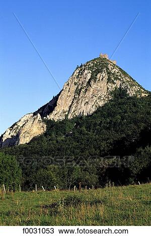 France, Ariège, Montségur, castle at the top of the "pog" (rocky peak) View Large Photo Image Stock Image - France, Ariège, Montségur, castle at the top of the "pog" (rocky peak). Fotosearch