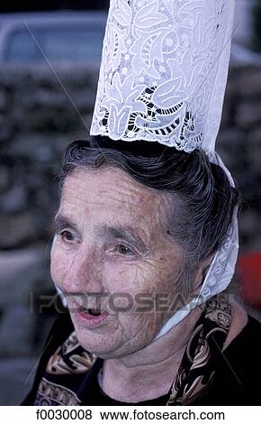 France Brittany Pont L Abbe Portrait Of A Bigouden Woman Stock Photo F Fotosearch