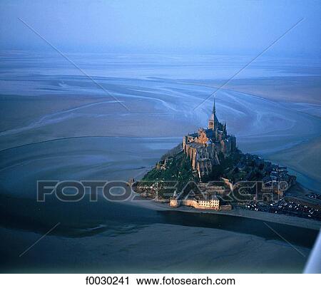 France, Normandy, Mont Saint-Michel at low tide, aerial view View Large Photo Image Stock Image - France, Normandy, Mont Saint-Michel at low tide, aerial view. Fotosearch